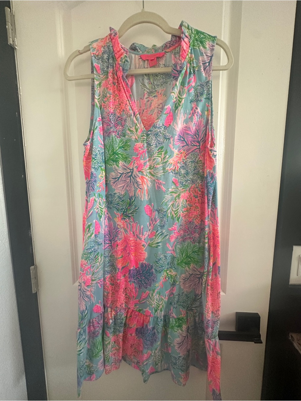 Floral Sleeveless V-Neck Shift Dress in Aqua and Pink Lily Pulitzer